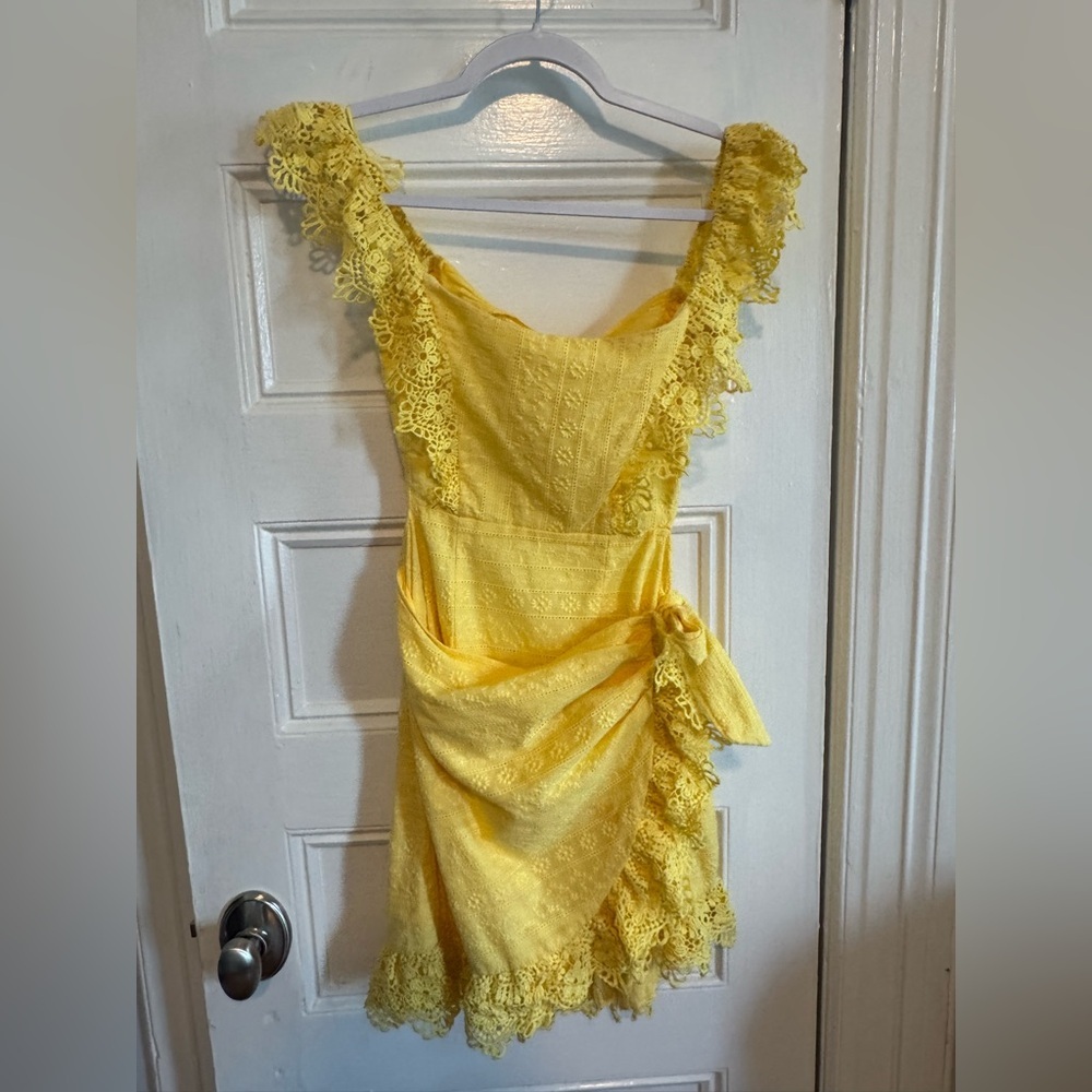 Yellow Lace Mini Dress with Ruffle Trim